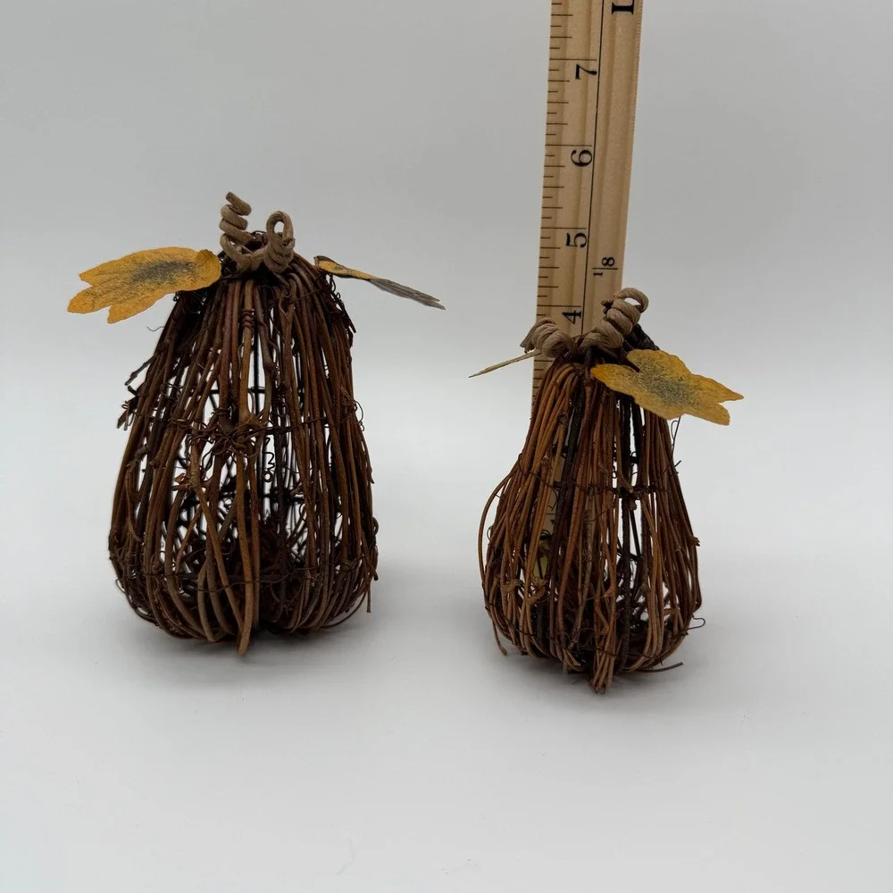 Fall Harvest Grapevine Pumpkin Decor Set of 2 Autumn Rustic Farmhouse Wicker